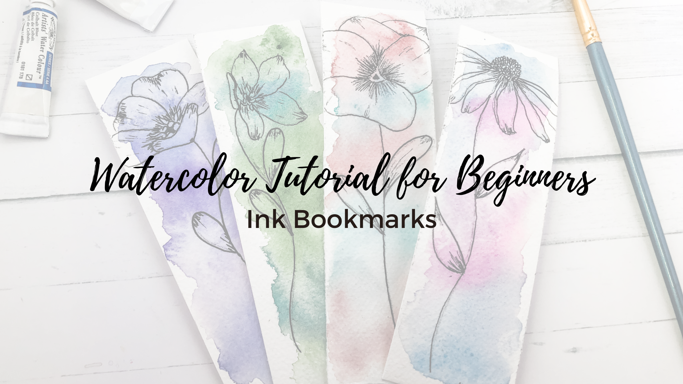 Watercolor and Ink Floral Bookmark Tutorial